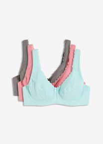 BH med bøyle og økologisk bomull (3-pack), rosa, størrelse 95E, bonprix