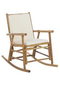 Beliani Schaukelstuhl Bambusholz hellbraun Auflage cremeweiß Frigole , Hellbraun, Weiß , Holz , 56x87x42 cm , Gartenmöbel, Gartenstühle, Liegestühle