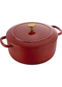 Ballarini Cocotte BELLAMONTE 24 cm rund 4,0 Liter Bräter aus Gusseisen rot, Pfanne + Kochtopf, Rot