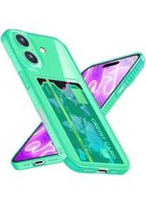 Nalia Klar Transparente Neon Silikon Hülle Kartenhalter (Apple iPhone 16), Smartphone Hülle, Türkis
