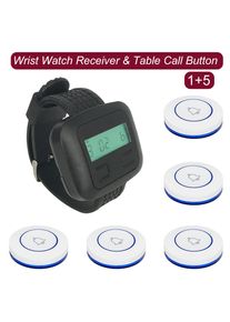 CATEL Wireless Restaurant Calling System 5 Table Call Button Transmitters 1 Watch Pager, Restaurant Waiter Service Bell Buzzer
