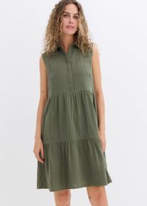 Abito tunica in vaporosa mussola, Verde, Taglia 46, bonprix