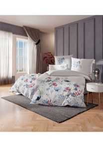 wäschepur unisex Bedtextiel in wit/jeansblauw bedrukt ,maat 80x80/135x200 cm, Witt, 100% Katoen
