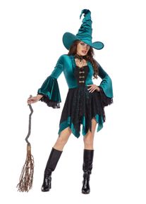 maskworld Hexenkleid aus türkisem Samt
