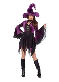 maskworld Robe de sorcière en velours violet