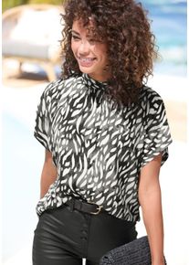 Lascana Damen Kurzarmbluse in creme-graublau bedruckt ,Gr&ouml;&szlig;e 38, Witt, 100% Viskose