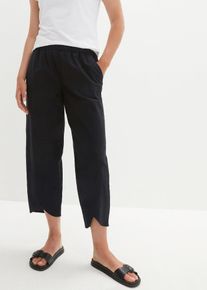 Spodnie lniane Loose Fit, high waist, z wygodnym paskiem, dł. przed kostkę, czarny, 50, bonprix
