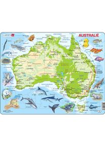 Selecta Spielzeug Larsen Puzzle-Karte Australien, geografisch mit Tieren, 65er (65 Teile)