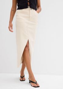 Midi spijkerrok met split - beige - maat 40 - met katoen - bonprix