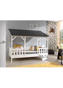 Vipack Kinderledikant Huisbed, van MDF en massief hout, dak zwart of wit eenpersoonsbedden wit