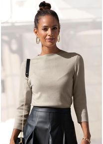 Lascana Trui met 3/4-mouwen in lichte breikwaliteit, figuuraccentuerende gebreide trui, basic dames truien maat 32/34 beige
