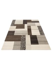 Theko Wollen kleed Lola, wol, handgemaakt, patchwork ontwerp, handgetufted wollen vloerkleden maat 1 bruin