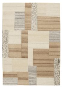 Theko Wollen kleed Lola, wol, handgemaakt, patchwork ontwerp, handgetufted wollen vloerkleden maat 1 bruin