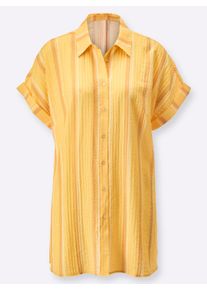 Dames Lange blouse met stolpplooi op de rug in geel/oker gestreept ,maat 36, WITT, 80% Viscose, 20% Polyamide