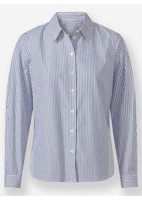 Dames Gestreepte blouse met in lengte verstelbare mouwen in marine/ecru gestreept ,maat 36, WITT, 50% Katoen, 50% Polyester