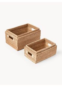 Storage Baskets Lurdes with Lids, Set of 2 Brown Rattan Set med olika storlekar | Westwing Collection