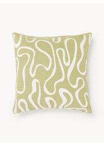 Funda de cojín para exterior con estampado de ondas bordadas Shanti Verde Lino An 45 x L 45 cm | Westwing Collection