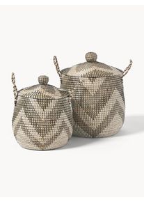 Storage Baskets Mija with Lids, Set of 2 Colorful Natural fibre Ø 45 x H 52 cm | Westwing Collection