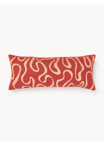 Funda de cojín para exterior con estampado de ondas bordadas Shanti Rojo Lino An 30 x L 70 cm | Westwing Collection