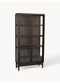 Rowico Home Vitrina de madera de roble con puertas correderas Hazelton Madera oscura, Transparente Vidrio, Madera, Madera maciza An 100 x Al 203 cm