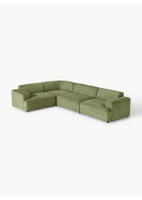 Veľká menčestrová rohová pohovka Melva (4-miestna) Zelená Menčester Š 339 x H 220 cm, ľavé rohové prevedenie | Westwing Collection
