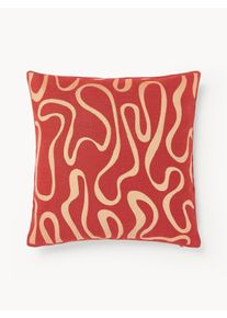 Funda de cojín para exterior con estampado de ondas bordadas Shanti Rojo Lino An 45 x L 45 cm | Westwing Collection