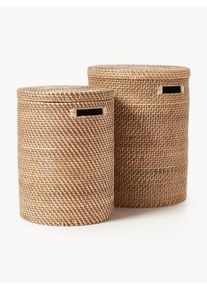 Cestas de ropa con tapa Lurdes, set de 2 Marrón Ratán Set de diferentes tamaños | Westwing Collection