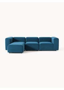 Modular Velvet Sofa Lena (4-seater) with Stool (left/right) Blue Velvet B 287 x D 181 cm | Westwing Collection