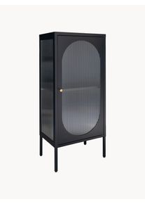 House Nordic Vitrina de madera de roble con relieves Adelaide Negro Vidrio, Metal An 50 x Al 110 cm