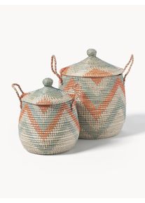 Storage Baskets Mija with Lids, Set of 2 Colorful Natural fibre Ø 45 x H 52 cm | Westwing Collection