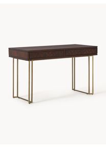 Mango Wood Desk Luca with Herringbone Pattern Brown Wood, Solid wood B 125 x D 60 cm | Westwing Collection