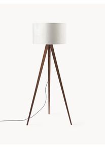 Lampa podłogowa trójnóg z litego drewna w stylu scandi Jake Brązowy Drewno, Lite drewno, Aksamit W 150 cm | Westwing Collection