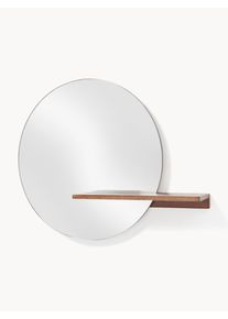Round Wall Mirror Sandro with Wooden Shelf Brown Wood, Solid wood B 75 x H 60 cm | Westwing Collection
