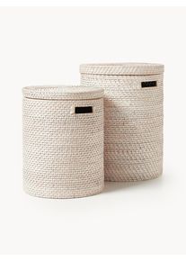 Cestas de ropa con tapa Lurdes, set de 2 Beige Ratán Set de diferentes tamaños | Westwing Collection