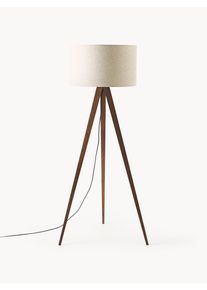 Lampa podłogowa trójnóg z litego drewna w stylu scandi Jake Brązowy Len, Drewno, Lite drewno W 150 cm | Westwing Collection