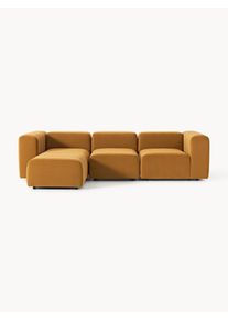 Modular Velvet Sofa Lena (4-seater) with Stool (left/right) Yellow Velvet B 287 x D 181 cm | Westwing Collection