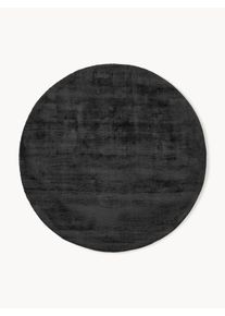 Okrągły ręcznie tkany dywan z wiskozy Jane Czarny Wiskoza Ø 120 cm (Rozmiar S) | Westwing Collection