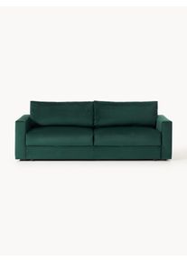 Zamatová rozkladacia pohovka s úložným priestorom Tasha (3-miestna) Zelená Zamat Š 235 x H 100 cm | Westwing Collection