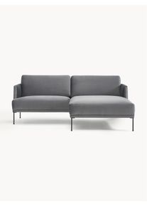 Small Velvet Corner Sofa Fluente Grey, Black Wood, Synthetic fibre, Solid wood, Metal, Velvet, Fabric B 198 x D 152 cm,Höger hörndel | Westwing