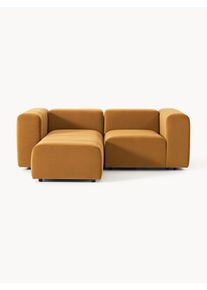 Modular Velvet Sofa Lena (3-seater) with Stool (left/right) Yellow Velvet B 211 x D 181 cm | Westwing Collection