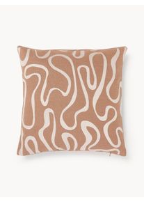 Funda de cojín para exterior con estampado de ondas bordadas Shanti Marrón Lino An 45 x L 45 cm | Westwing Collection
