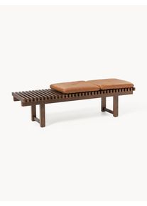 Ash Wood Bench Sora with Leather Seat Brown Wood, Solid wood B 150 x D 48 cm | Westwing Collection