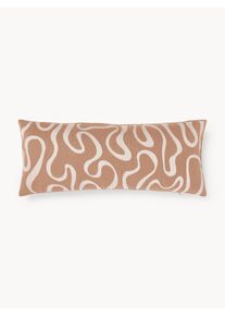 Funda de cojín para exterior con estampado de ondas bordadas Shanti Marrón Lino An 30 x L 70 cm | Westwing Collection