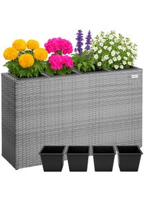 Casaria Macetero exterior 4 macetas poliratán gris 95x27x60cm