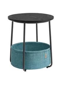 Boxxx Beistelltisch , Schwarz, Türkis , Holz, Metall, Textil , Recyclingholz , rund , Rundrohr , 45x51x45 cm , Stauraum, offenes Fach , Wohnzimmer, Wohnzimmertische, Beistelltische, Beistelltische Metall