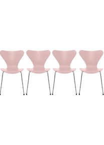Sept / Série Chaise 3107 Frêne Set de 4 pièces Fritz Hansen Pale pink