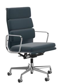 Soft Pad Chair EA219 / EA 219 fauteuil CHROME / CUIR PREMIUM AVEC LIGNE CONTRASTE BLEU FUME Vitra OFFRE SPECIALE