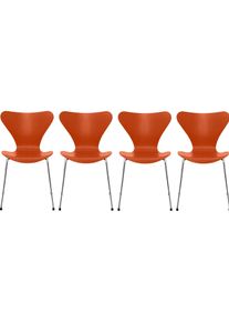 Sept / Série Chaise 3107 Frêne Set de 4 pièces Fritz Hansen Paradise orange