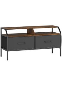 HOMCOM TV Stand Cabinet, TV Unit for 55-inch TVs with 2 Foldable Fabric Drawers, 5 Divided Side Pockets, Open Shelves, Console Table for Living Room, Bedroom, Entertainment Room, Rustic Brown | Aosom Ireland