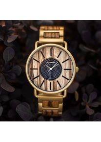 Holzkern; Reloj de Madera Parhelion (Zebrano/Dorado), Hombre y Mujer, Madera natural
